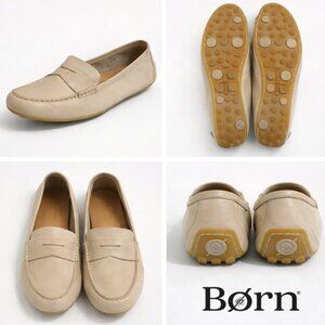 Born Leather Driving Loafers Nude Beige Comfort Moc Size 9 Soft Casual Flats